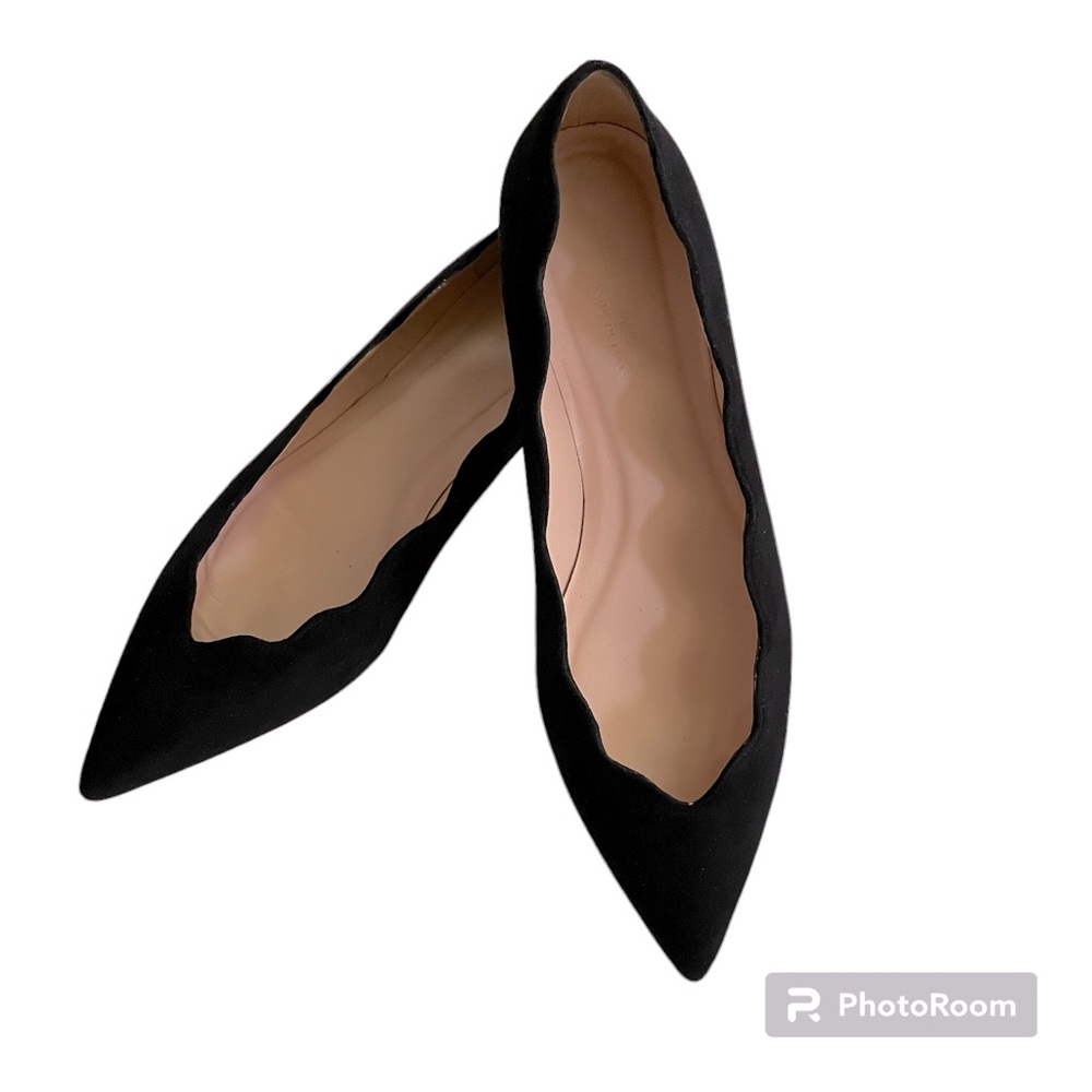 Club Monaco Black Suede Scalloped Ballet Flats